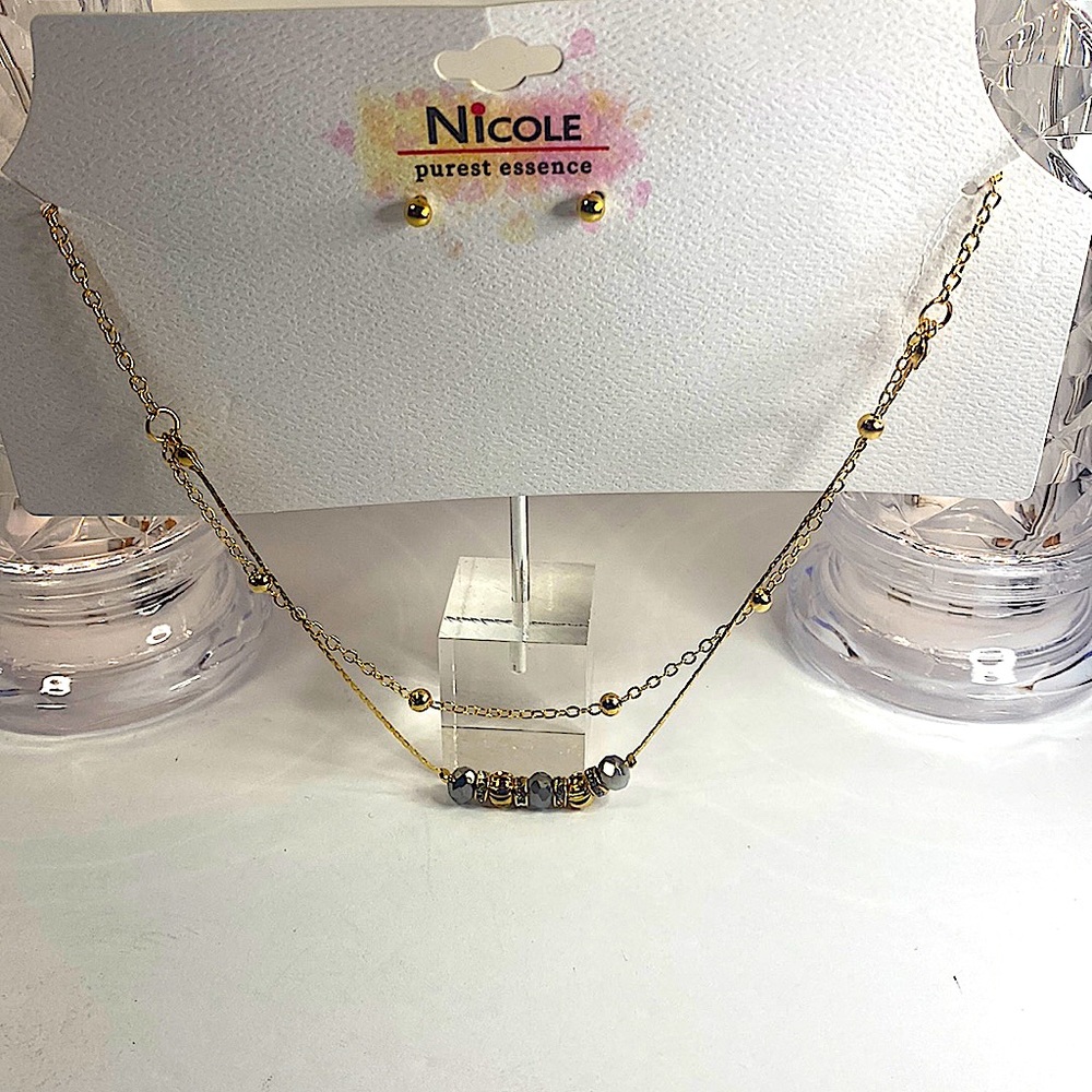 NEW NICOLE PUREST ESSENCE GOLD TONE BEADED NECKLACE BALL EARRINGS